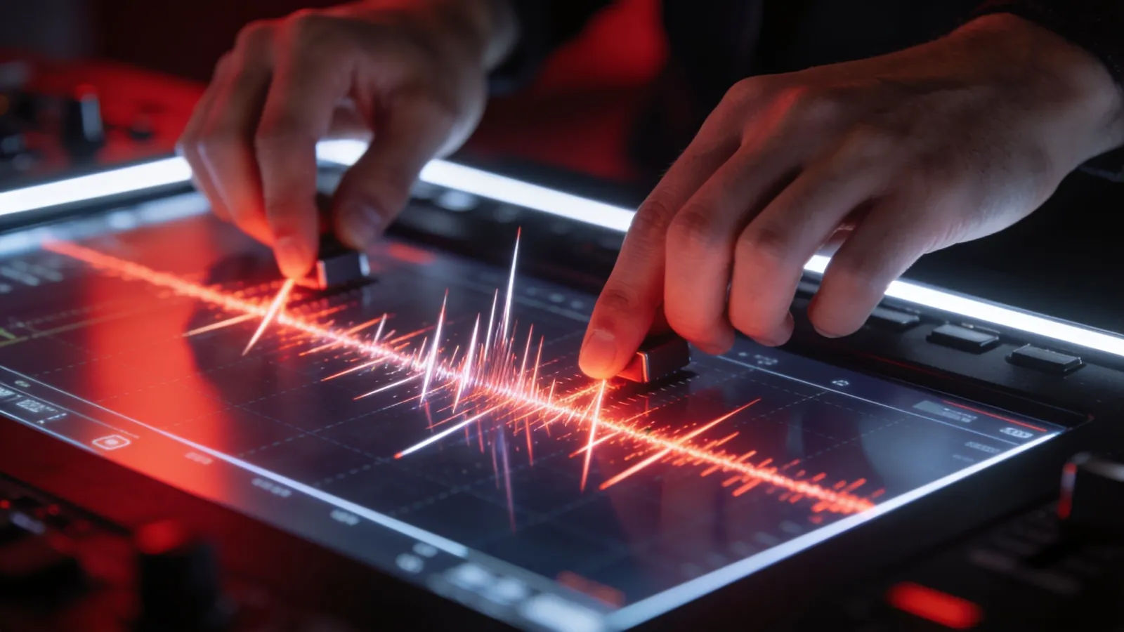 Hands on console manipulating spiky waveform interface