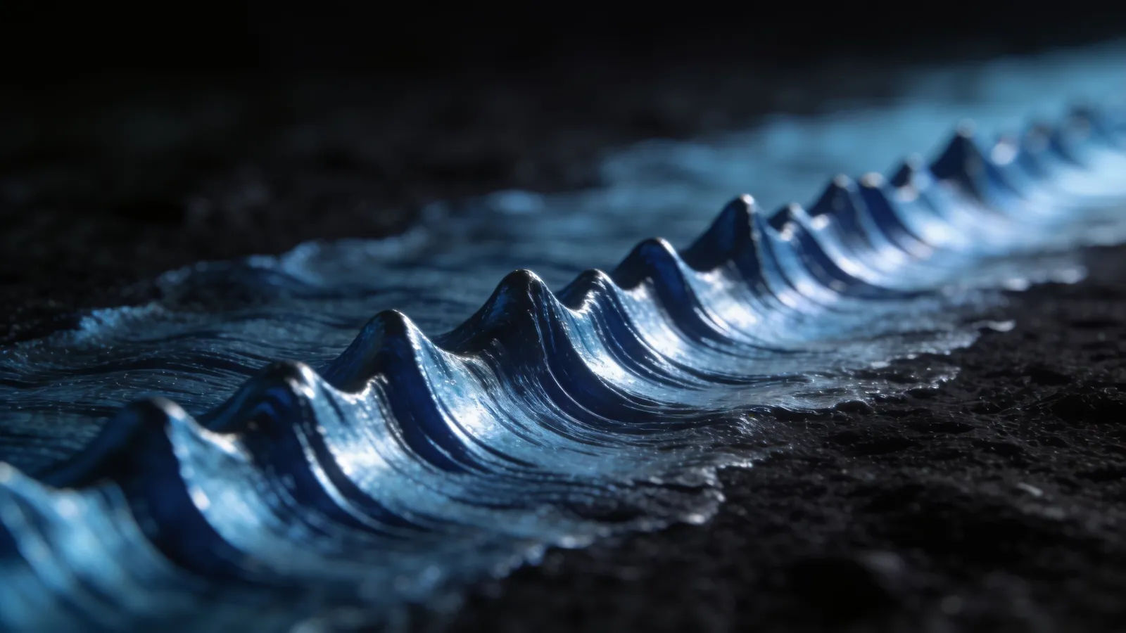 Controlled steel-blue waveform moving steadily across black