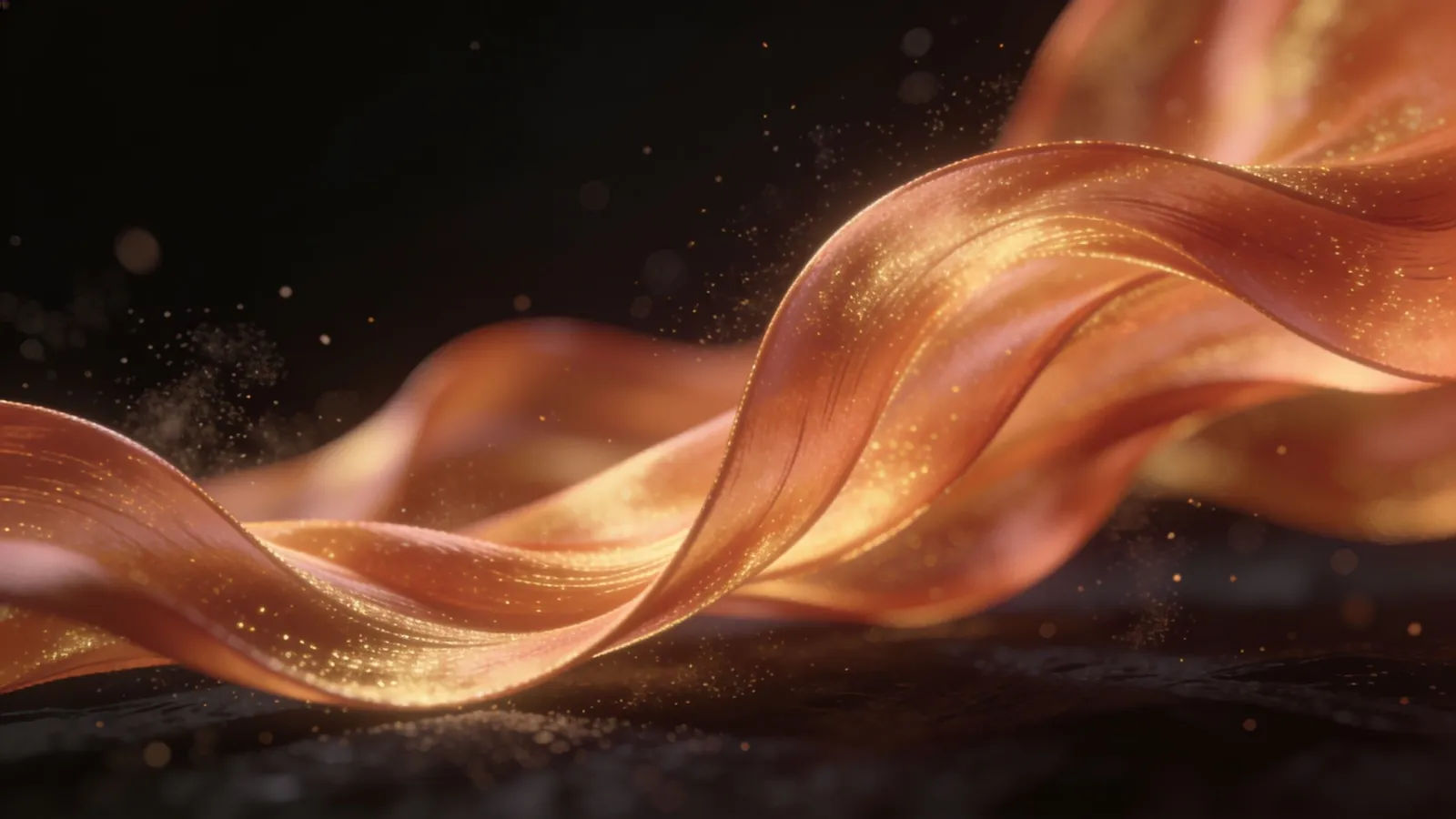 Flowing terracotta and gold waveform on dark