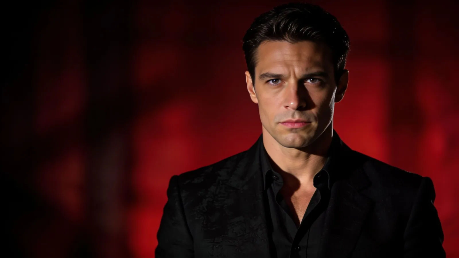 Confident presenter with strong jaw, dramatic key light