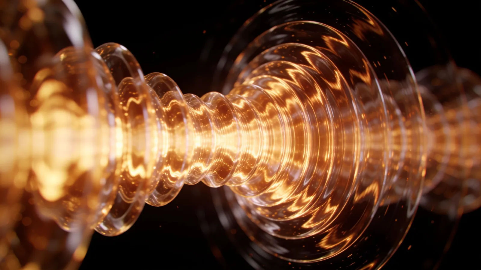 Colossal luminous bronze sound wave swelling on black