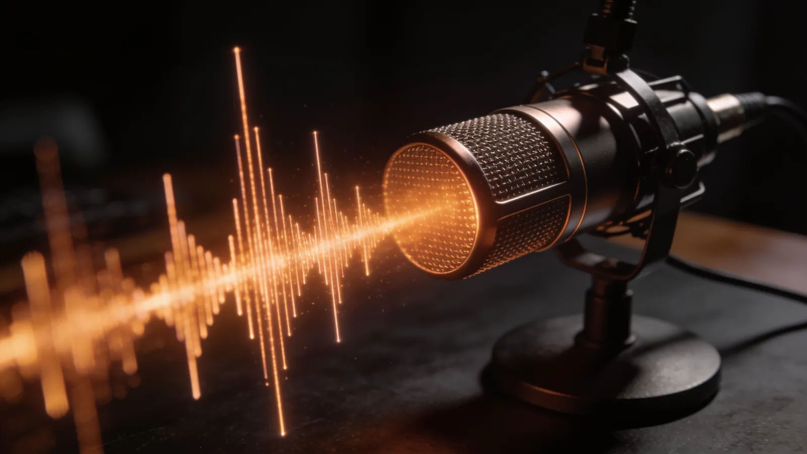 Amber waveform with clipped peaks off studio microphone
