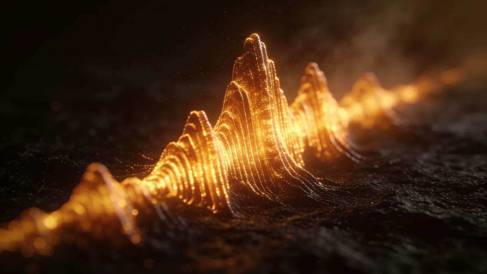 Glowing warm amber audio waveform lifting upward