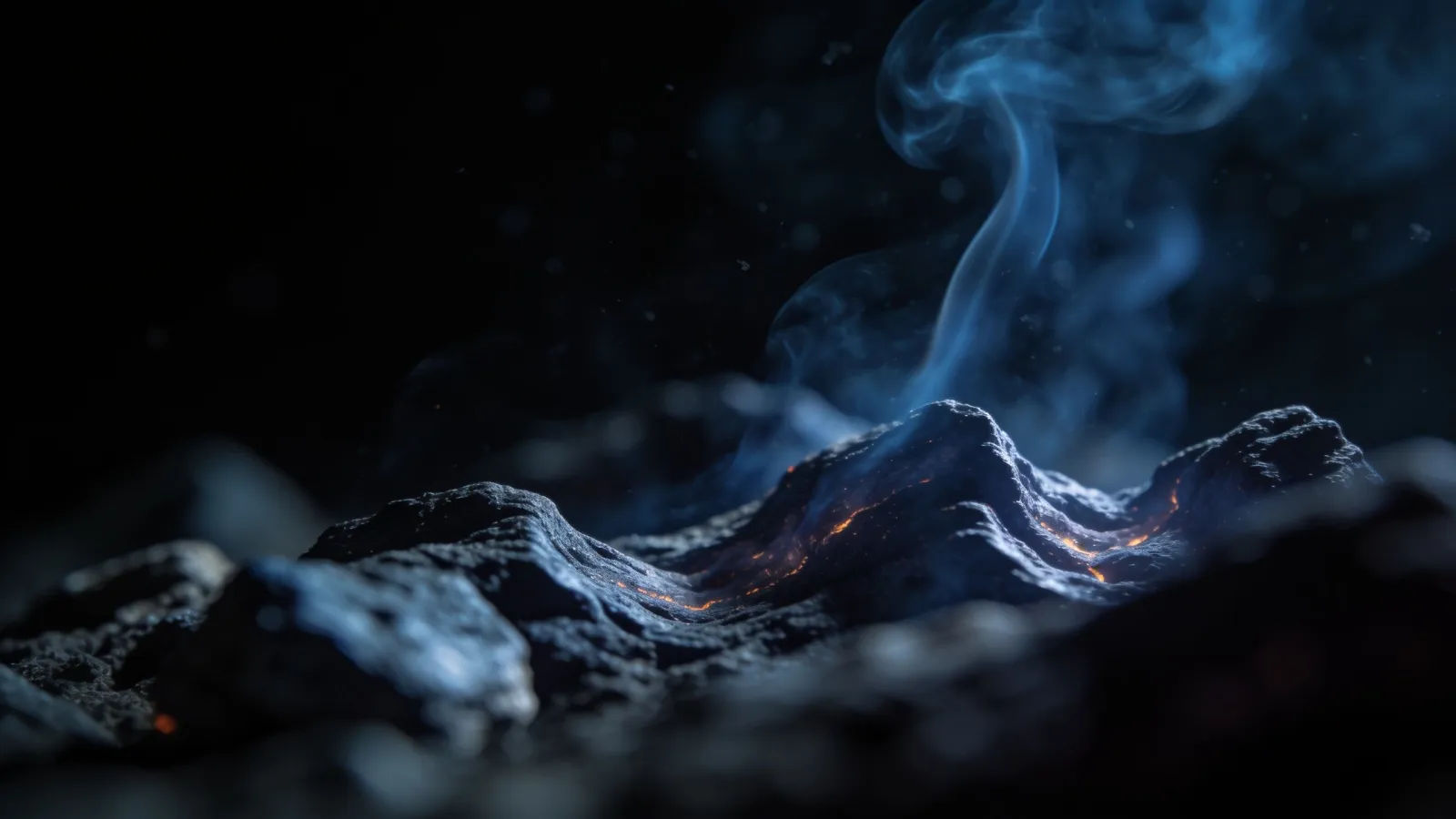 Dark smoldering waveform glowing through drifting smoke