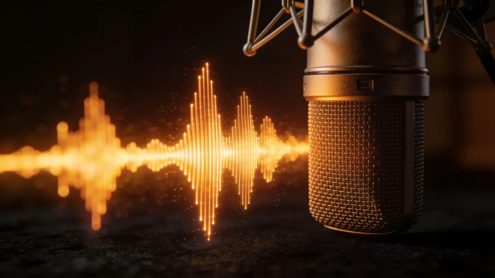 Deep bass waveform beside a large microphone