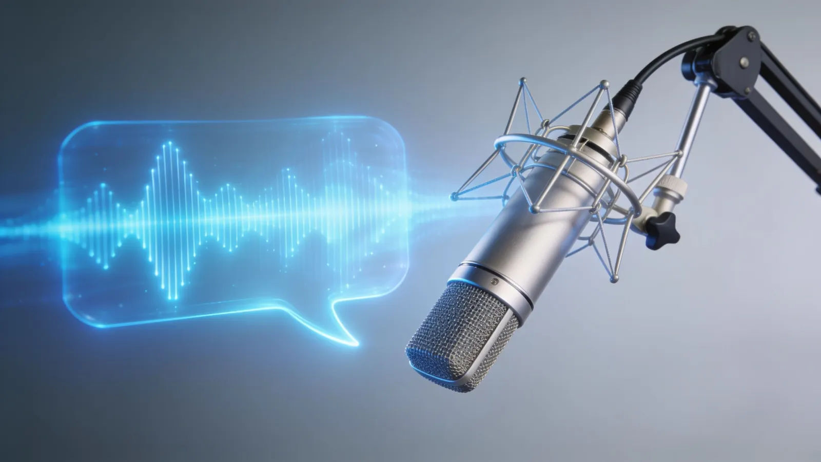 Modern microphone with clean blue waveform