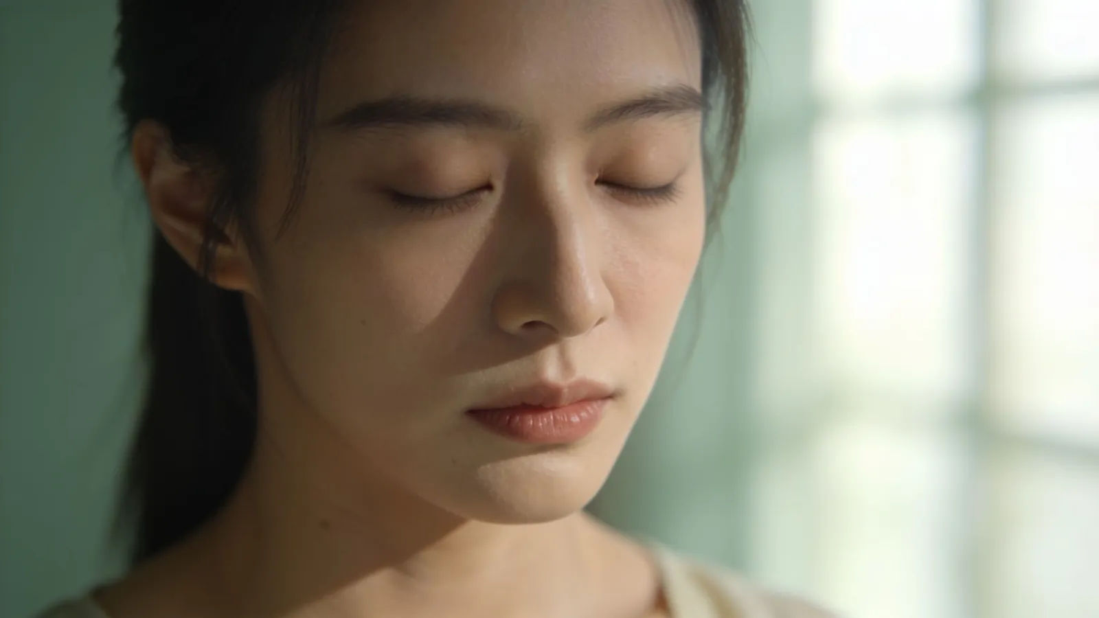 Serene person with eyes softly closed