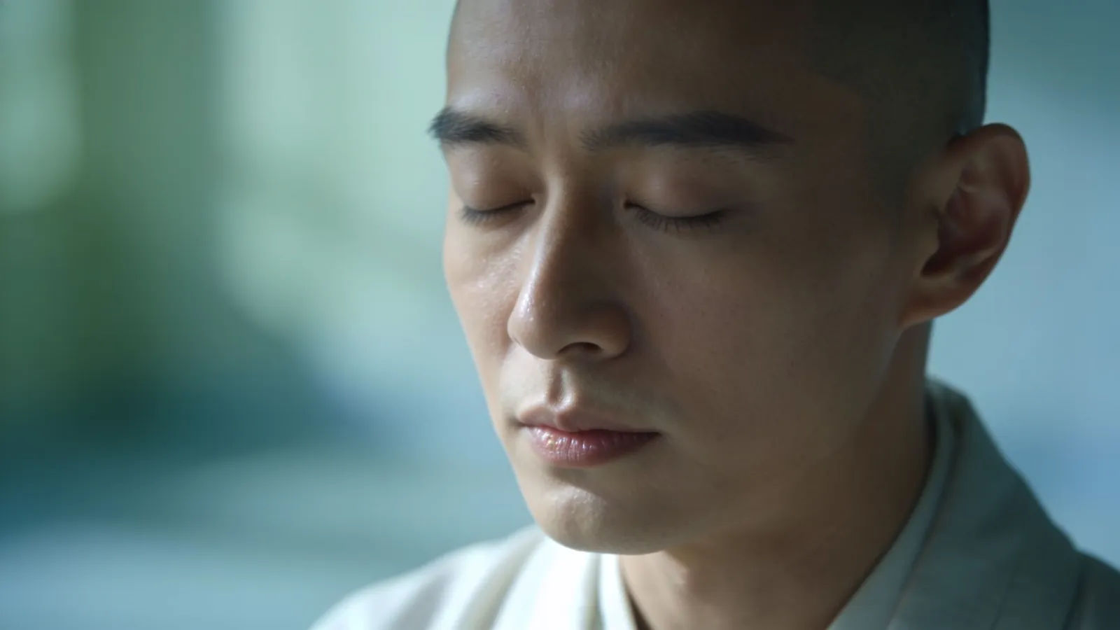Serene meditation guide breathing in soft light