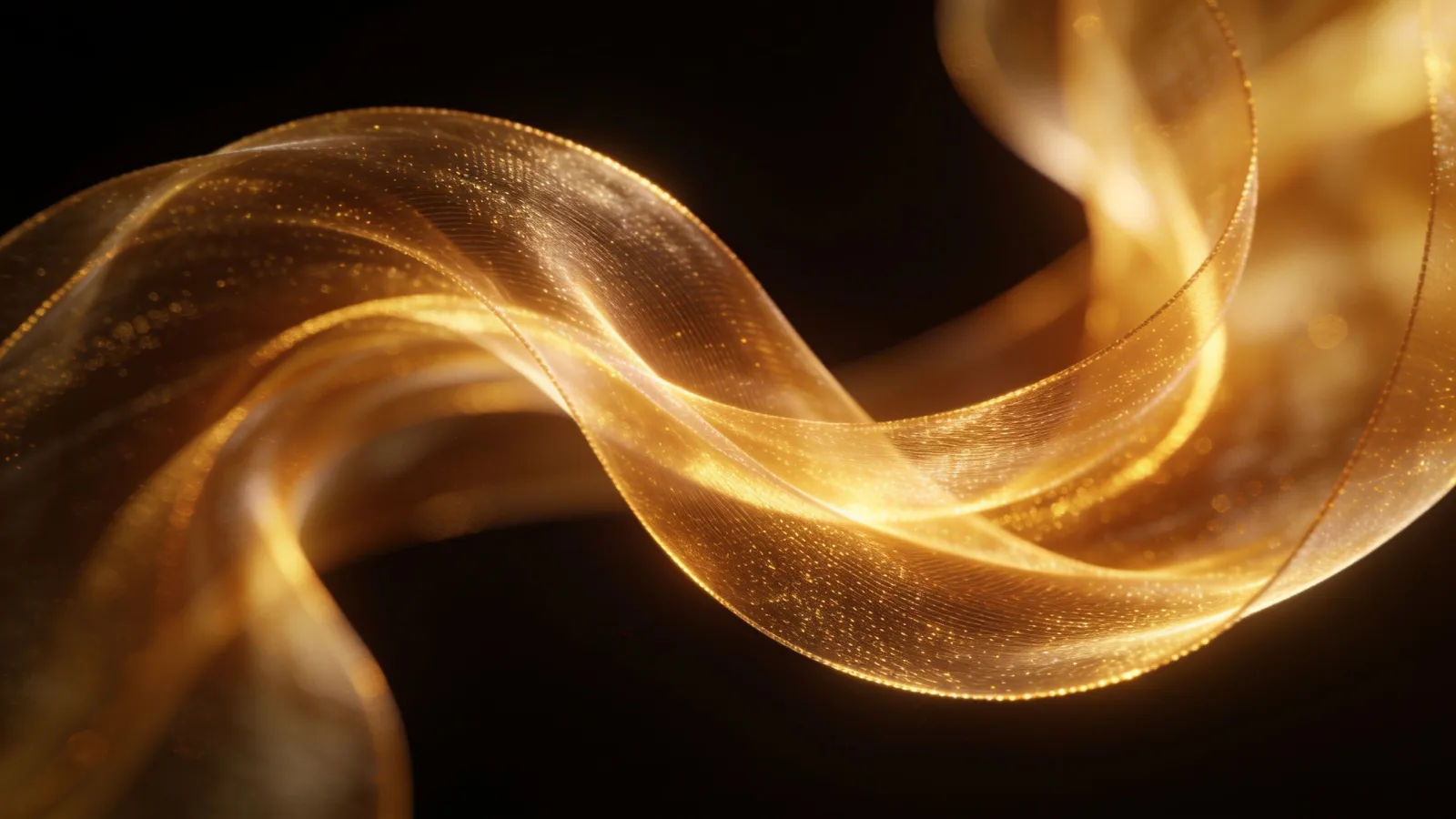 Silken gold waveform ribbons curling on deep black