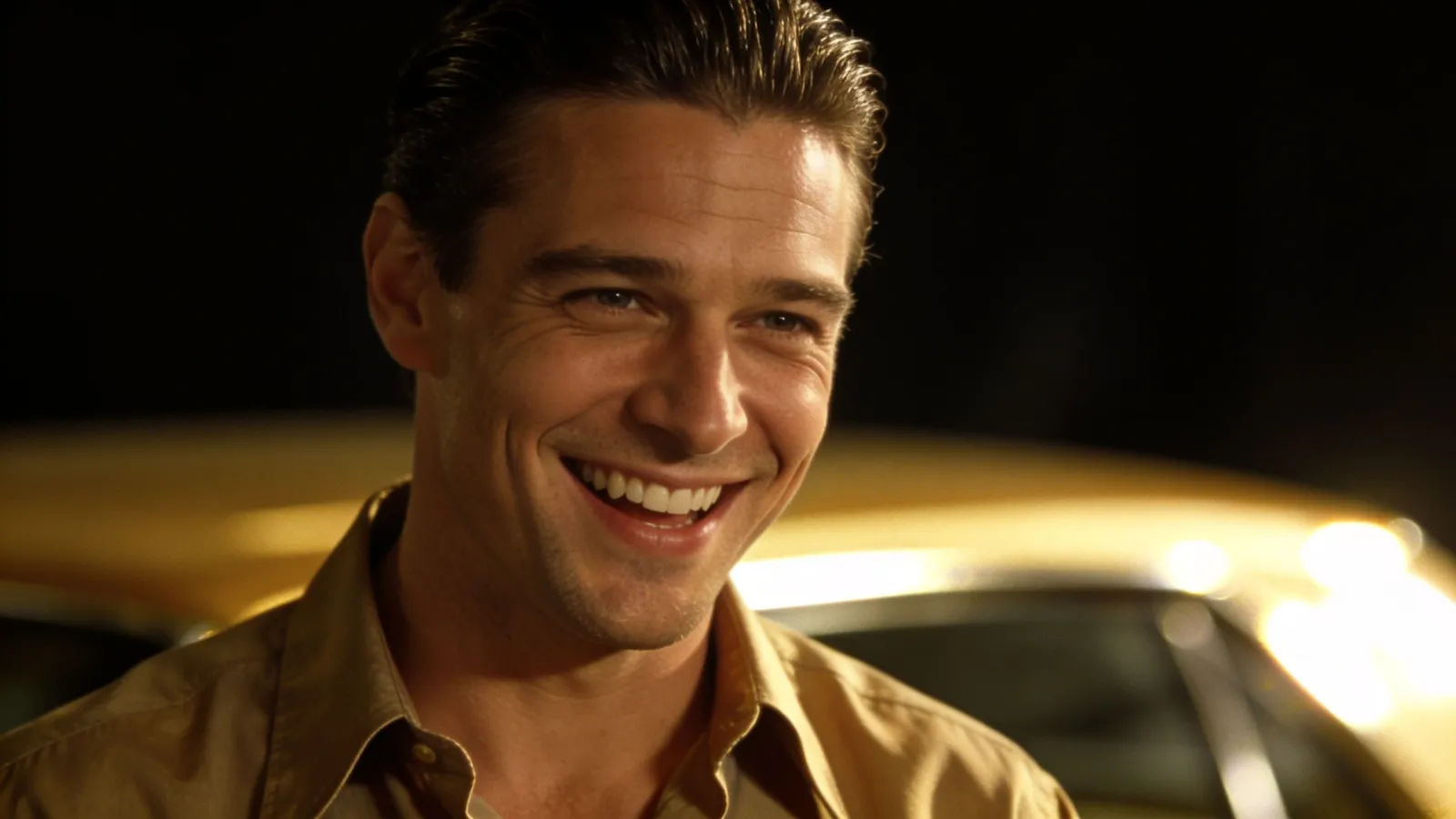Confident salesman grinning mid-pitch portrait