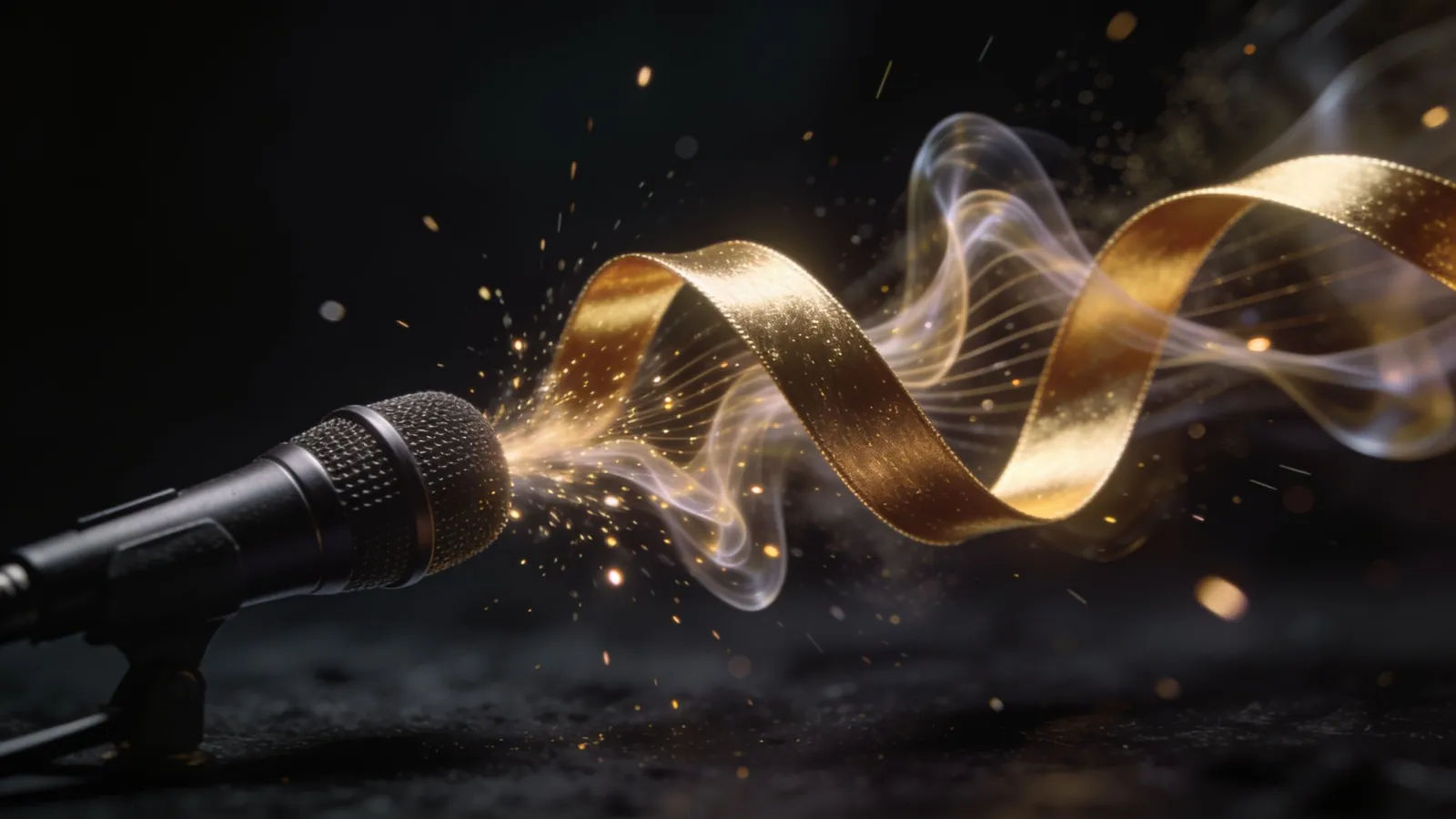 Brassy gold waveform snapping from microphone