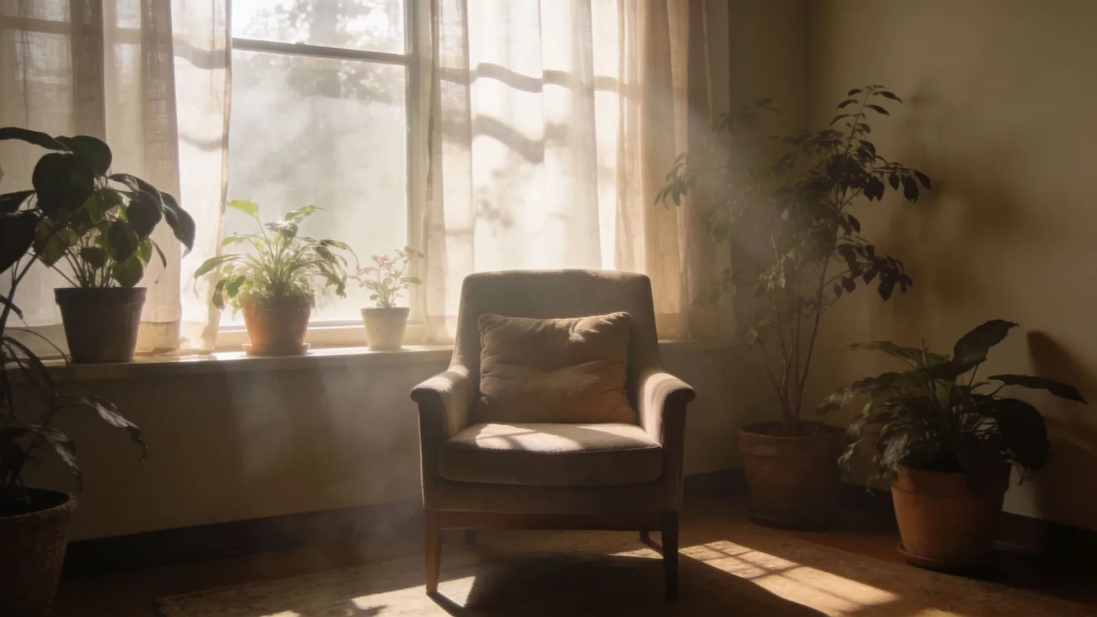 Calm sunlit wellness room with plants