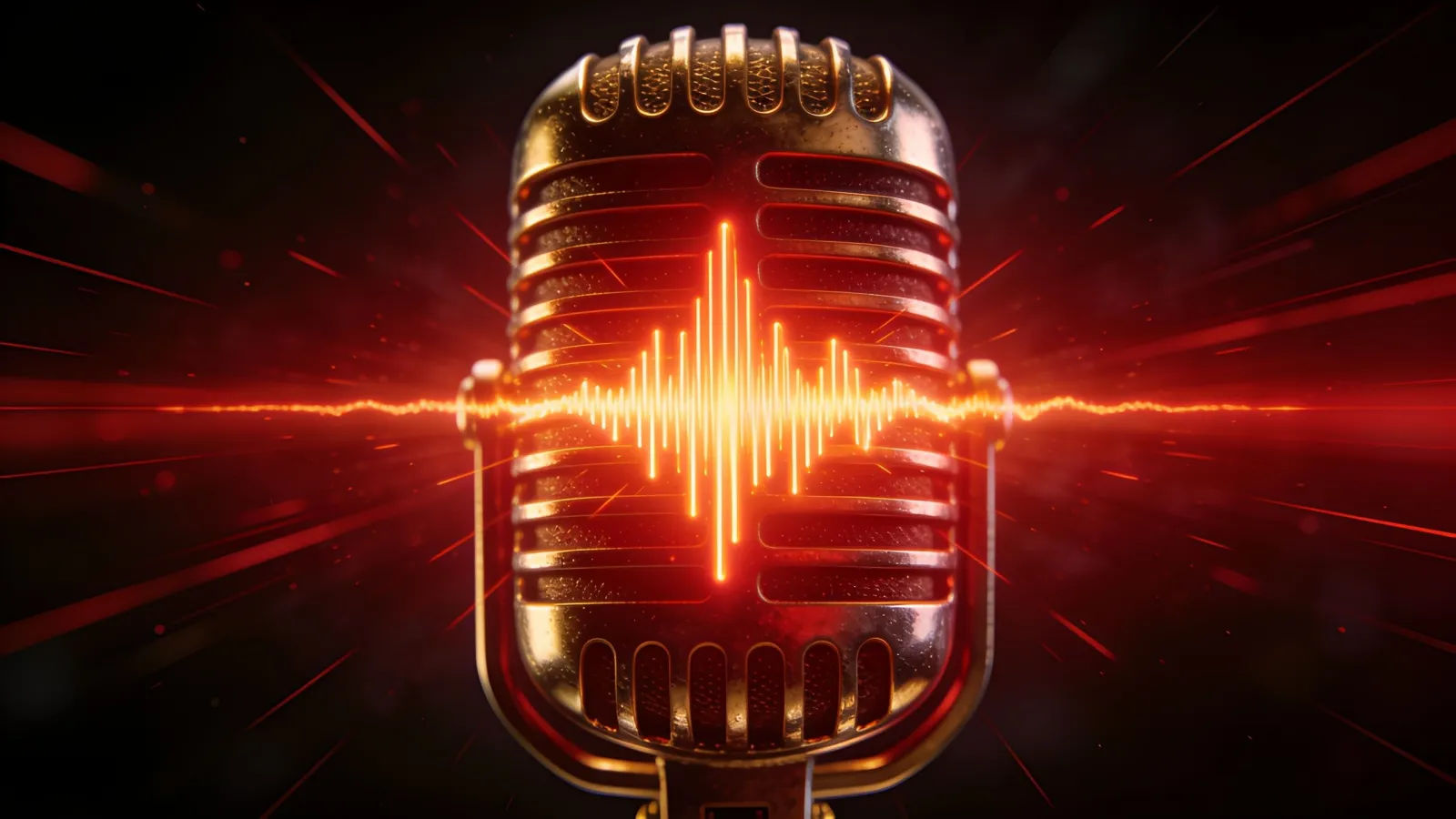 Vintage microphone with a bold bursting waveform