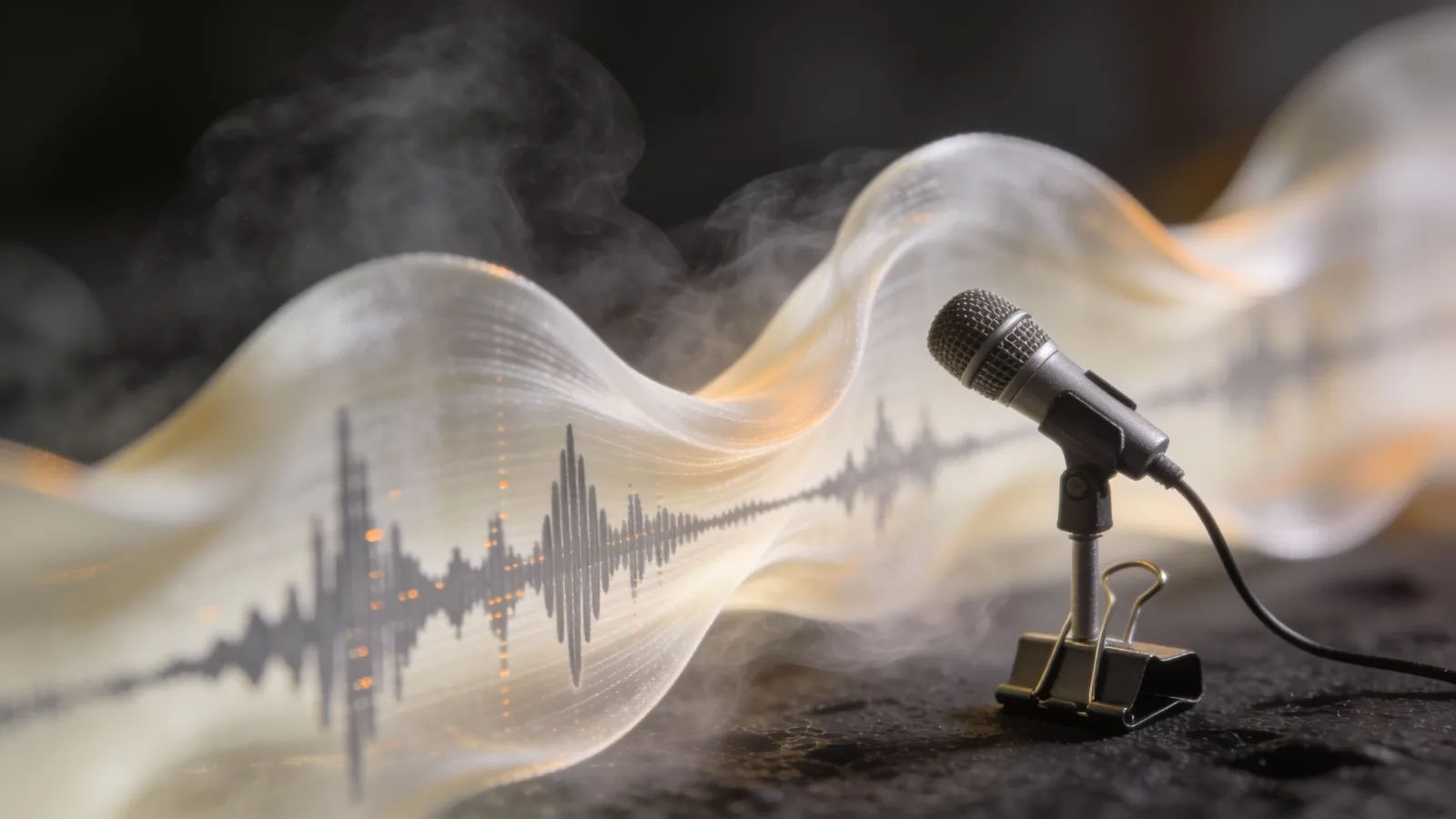 Gentle waveform beside a clip-on microphone