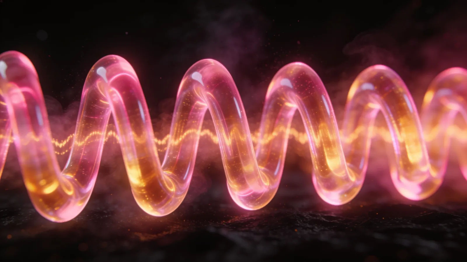 Bouncy neon waveform in warm pink glow