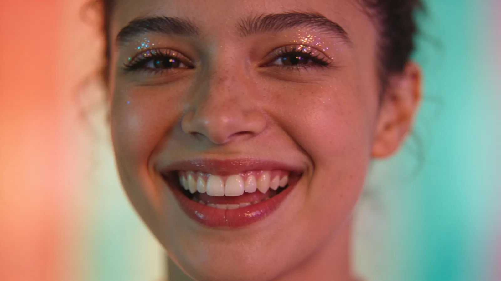 Joyful character beaming with bright playful grin
