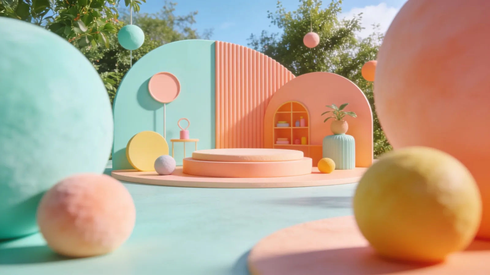 Colorful cheerful explainer set, pastel mint and peach