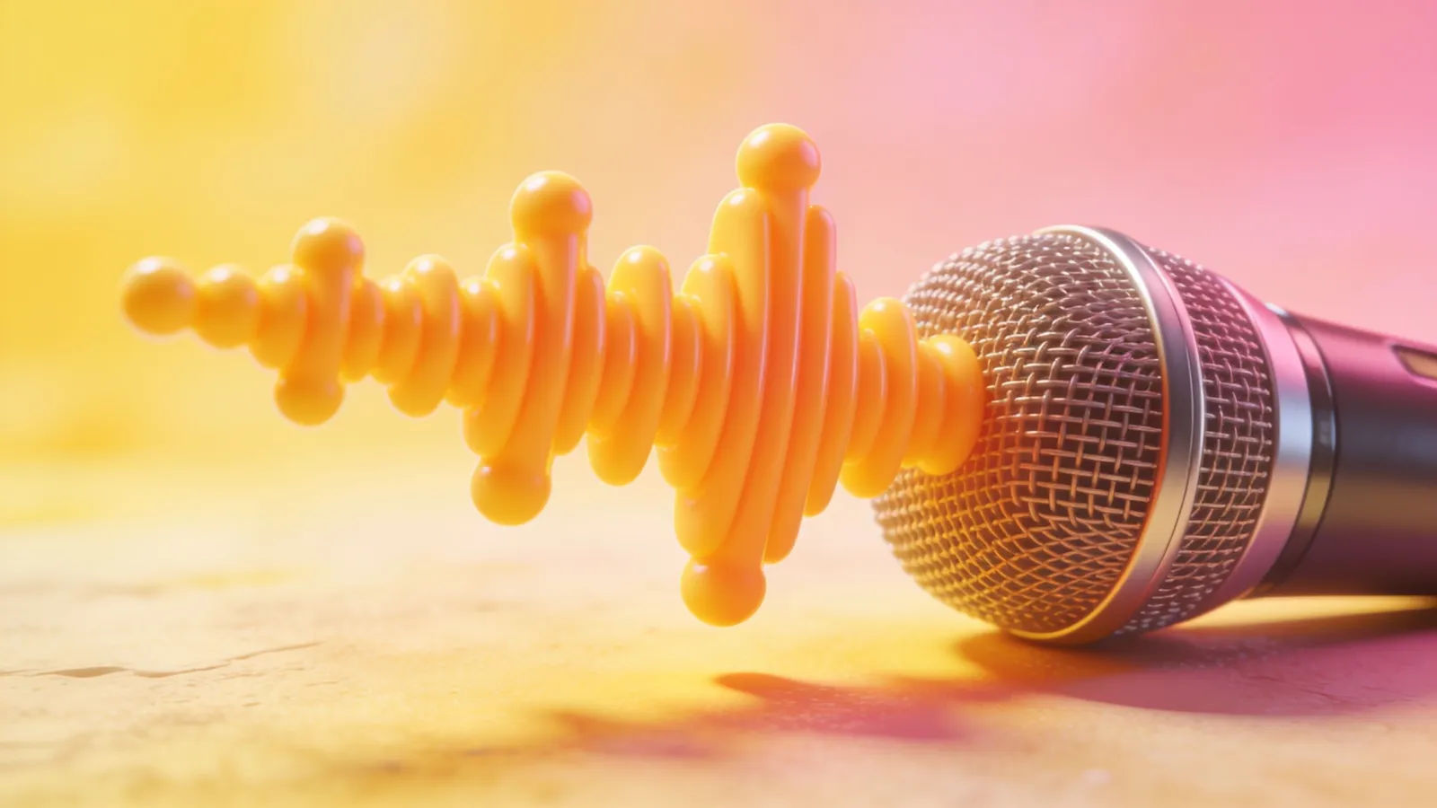 Bouncy bright waveform off microphone, yellow and pink