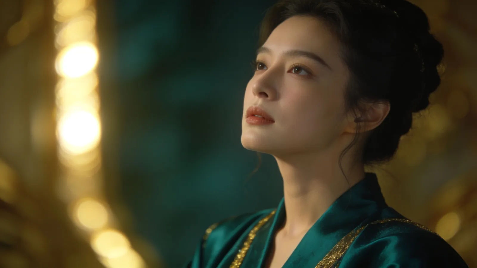 Elegant poised figure in warm golden light