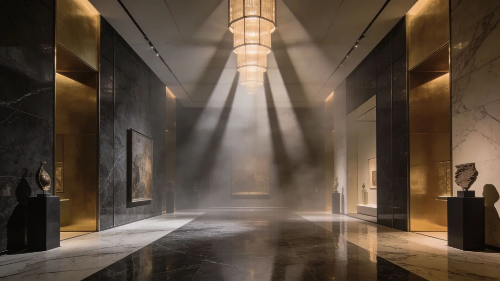 Refined luxury gallery interior with marble light