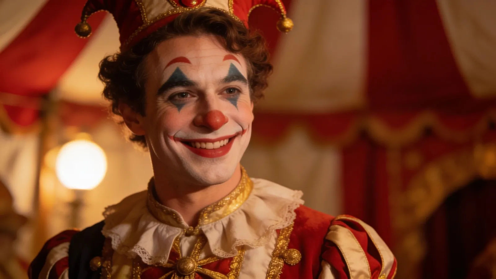 Friendly circus performer with warm gentle smile