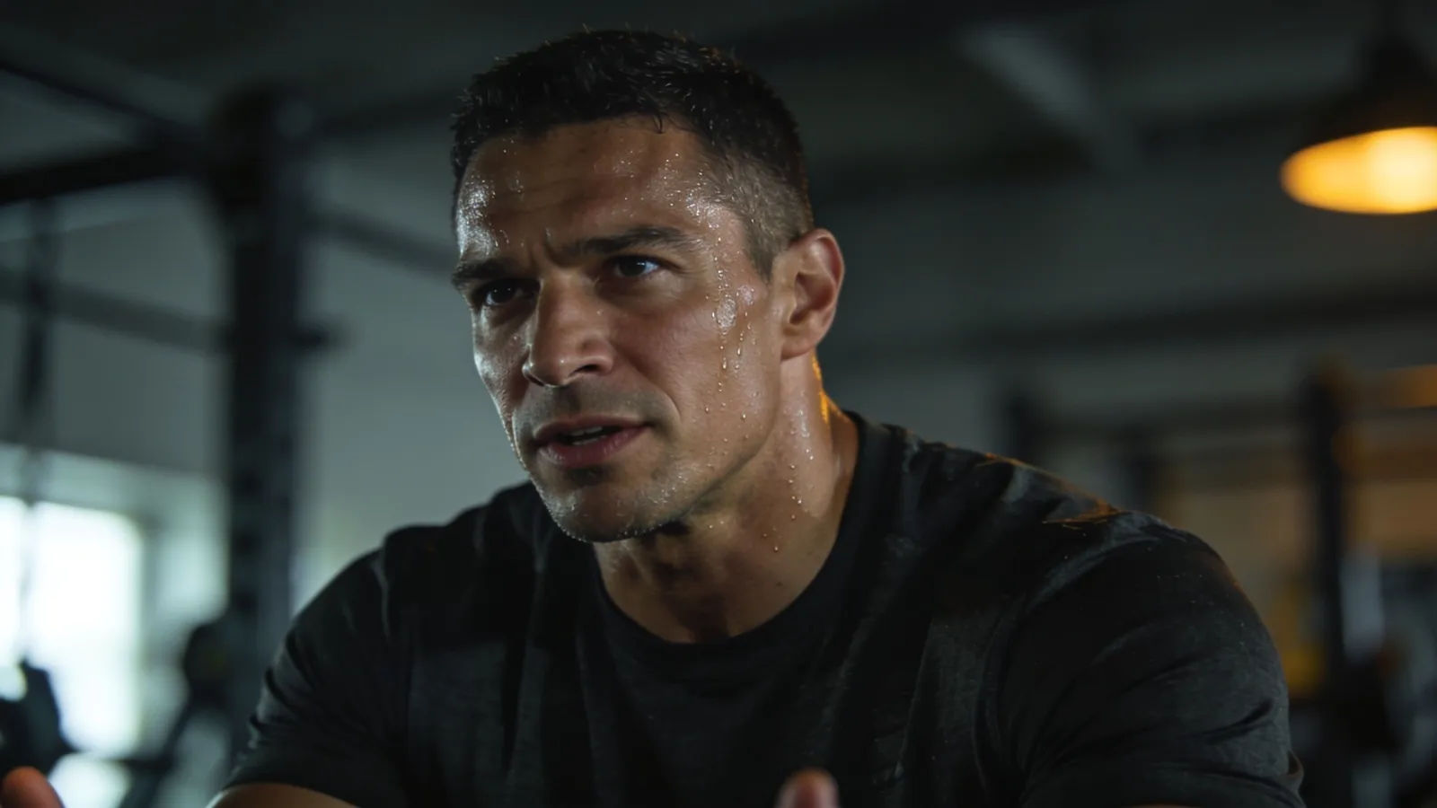 Determined fitness mentor mid-encouragement in gym light