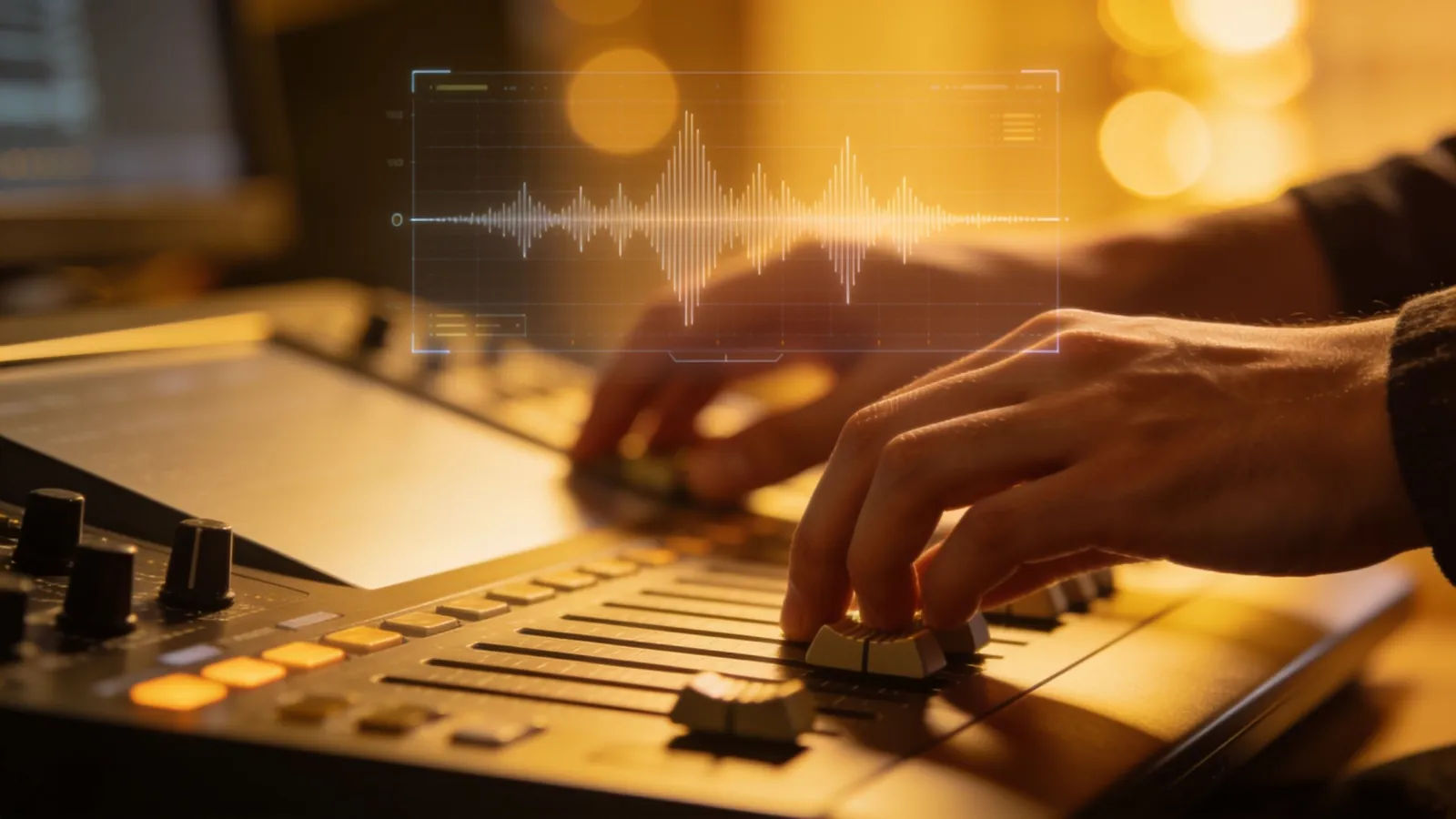Hands on a console with steady warm waveform