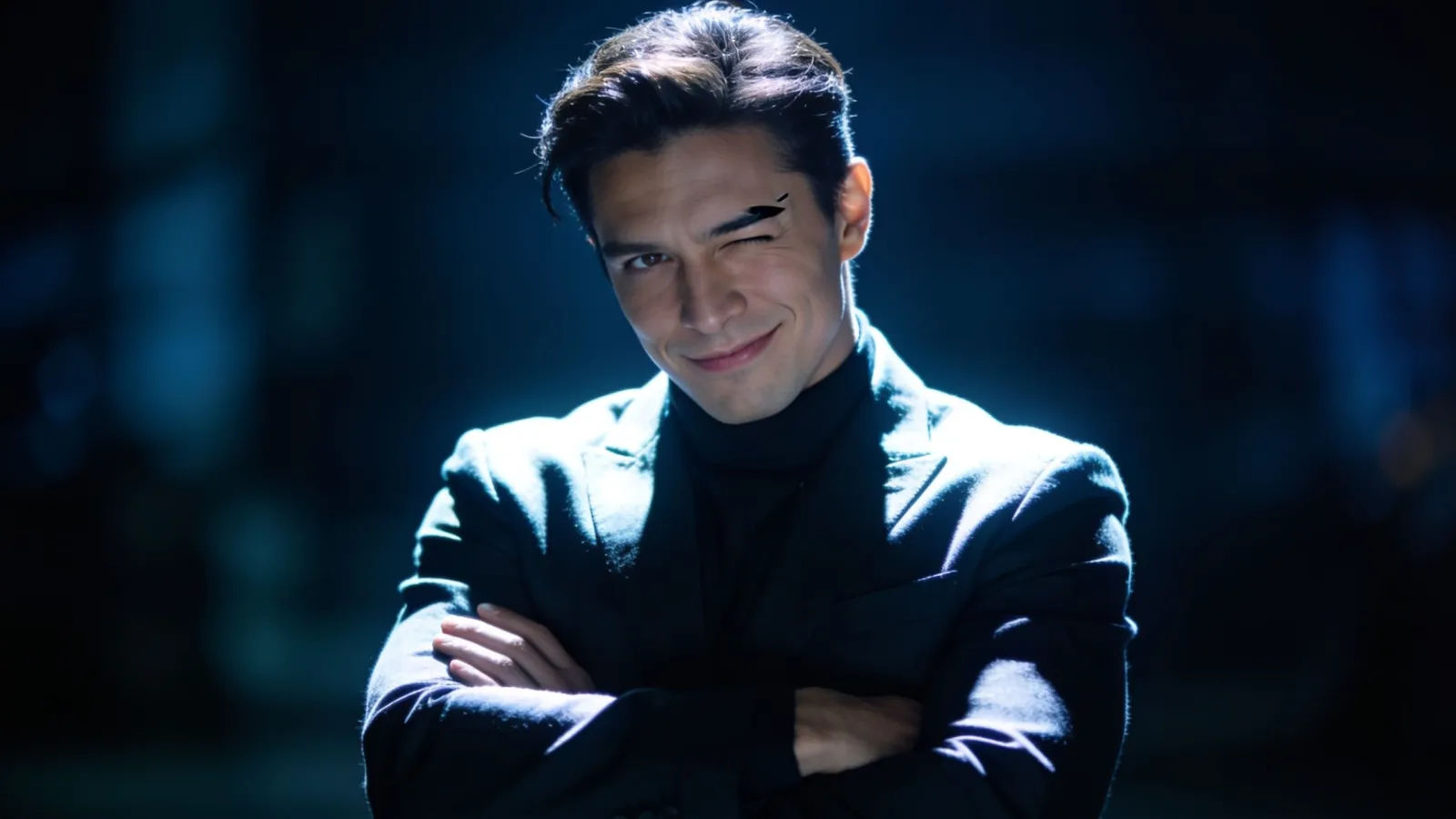 Swaggering character with a smug raised-eyebrow smirk
