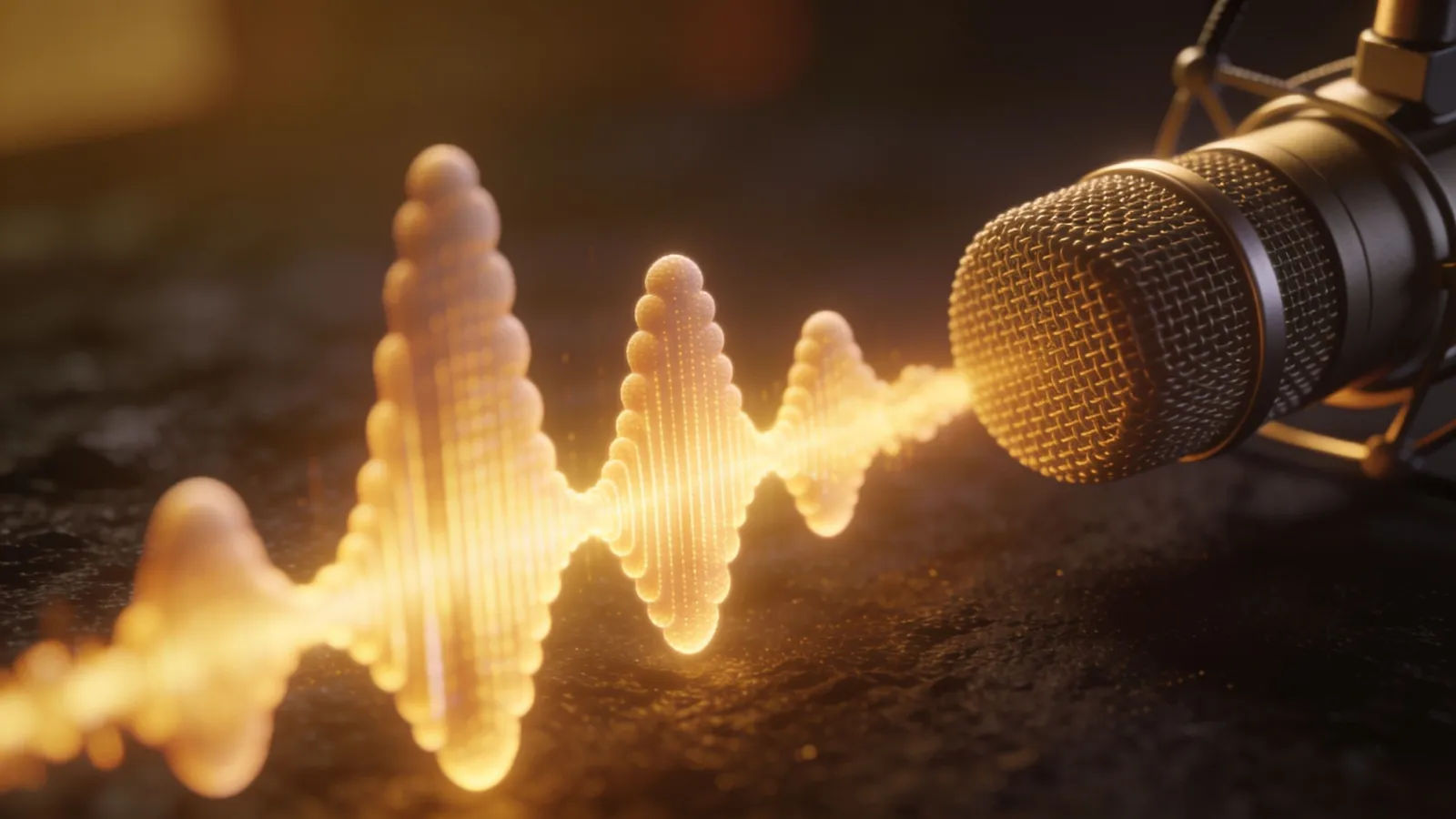 Soft flowing waveform beside a studio microphone