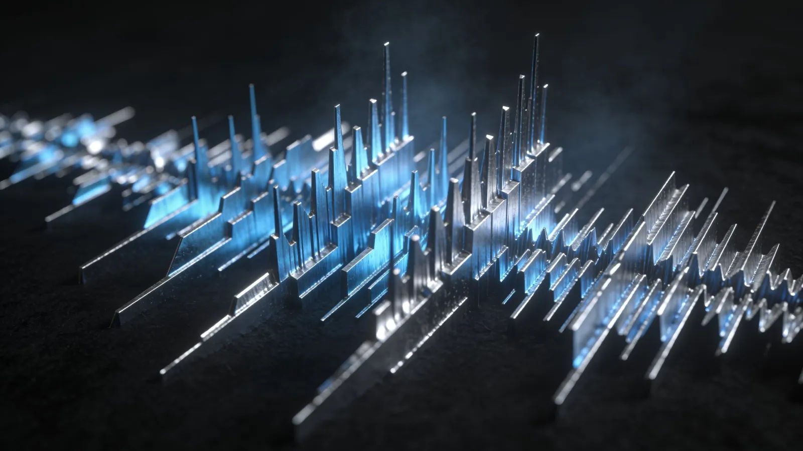 Sharp angular cold steel blue audio waveform