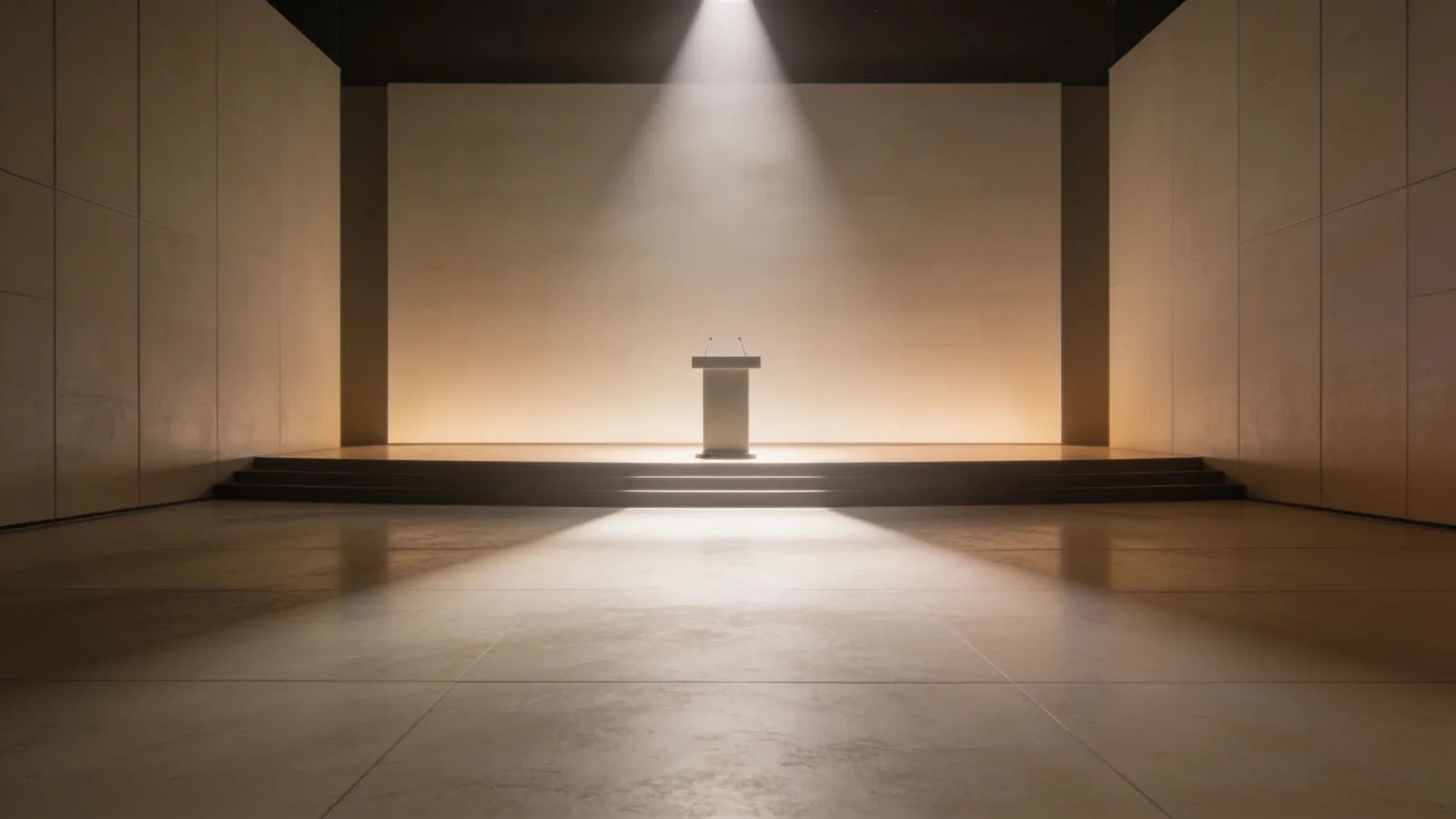 Polished minimal keynote stage with a spotlight