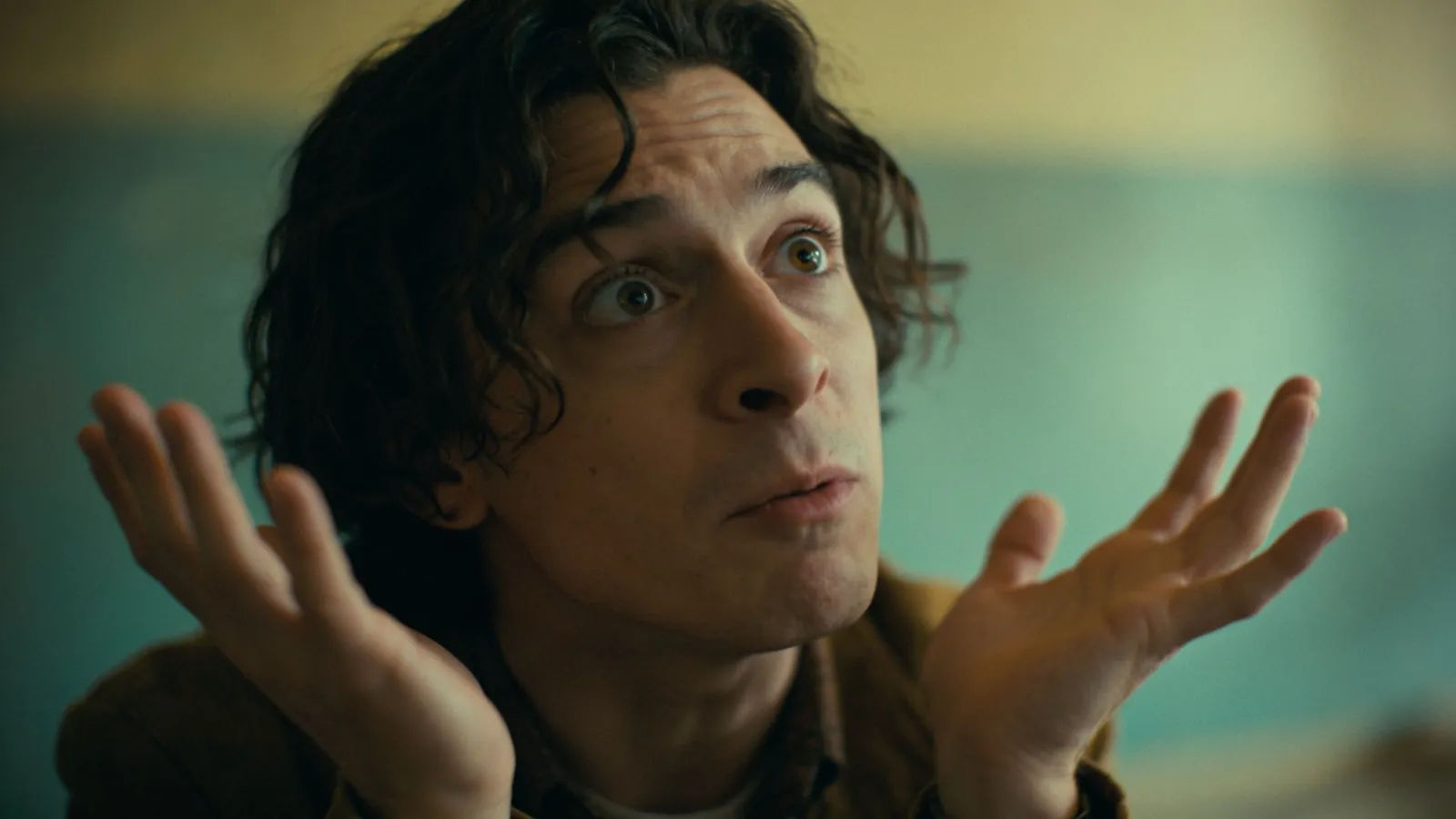 Flustered puzzled character mid-shrug, baffled look