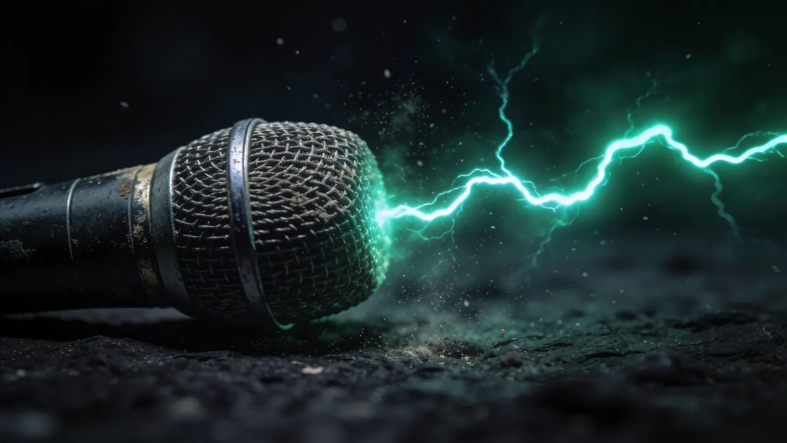 Microphone with jagged green glowing waveform