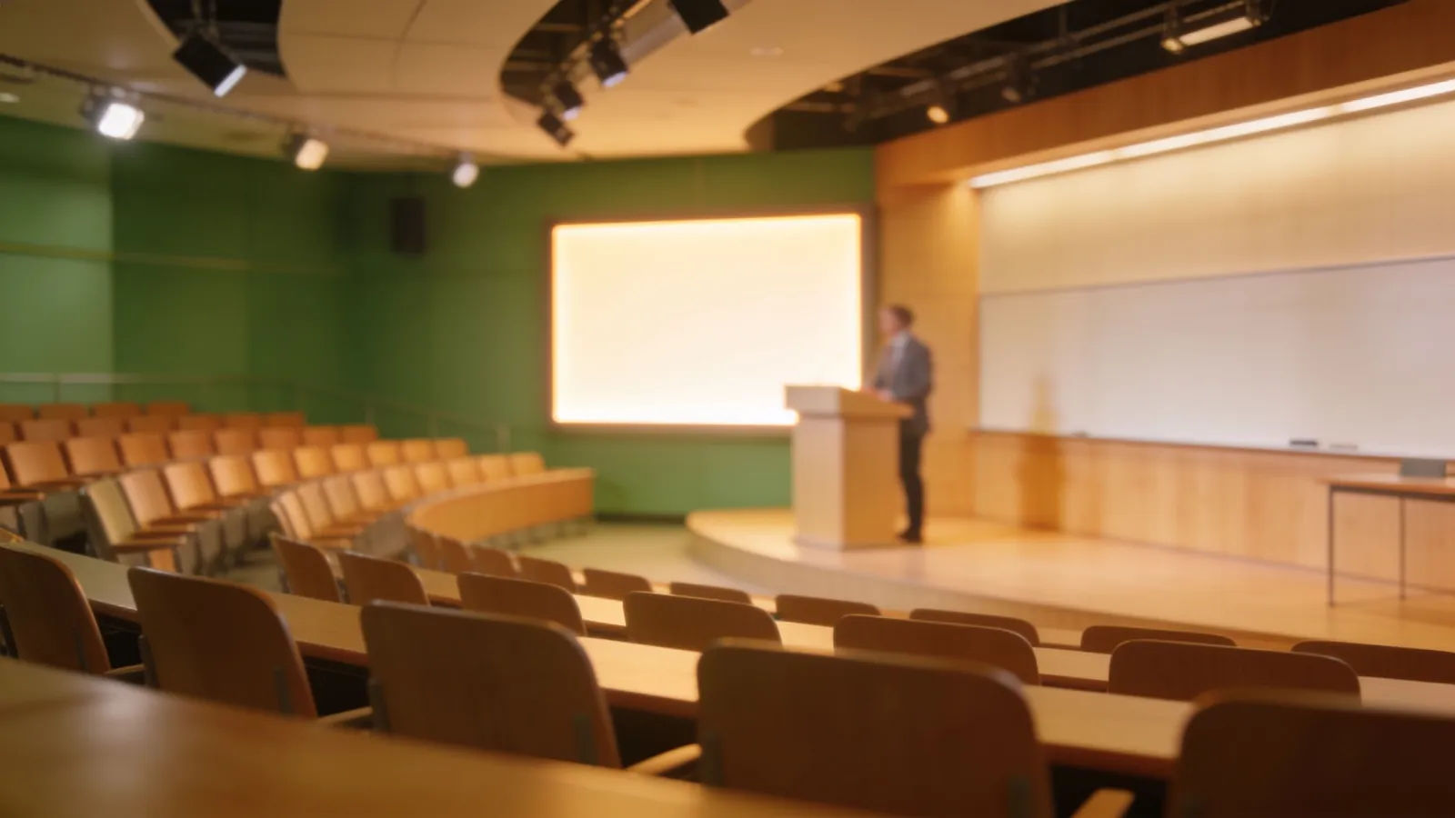 E-learning studio set with glowing display panel