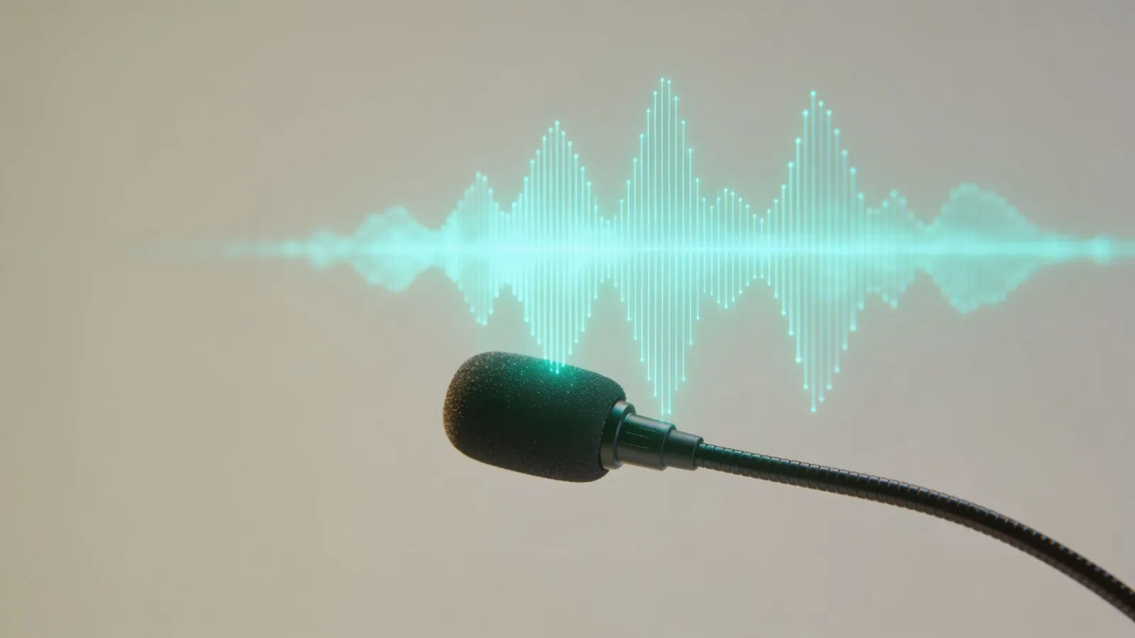 Lavalier microphone with soft teal waveform