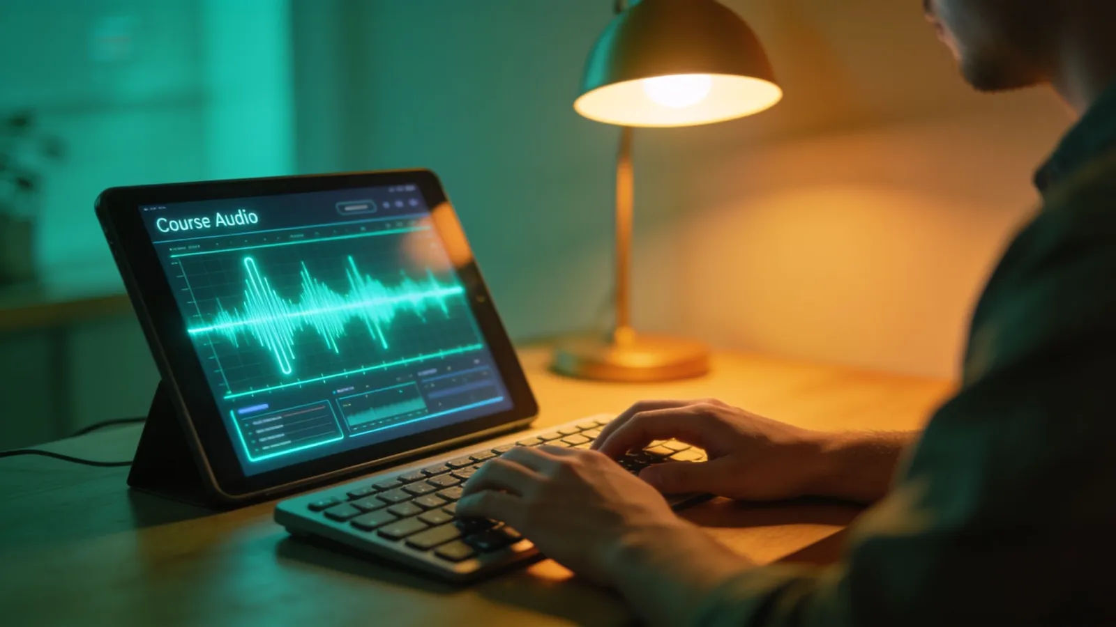 Hands authoring course audio on a tablet
