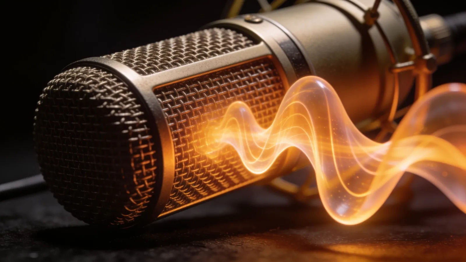 Vintage microphone with warm glowing waveform