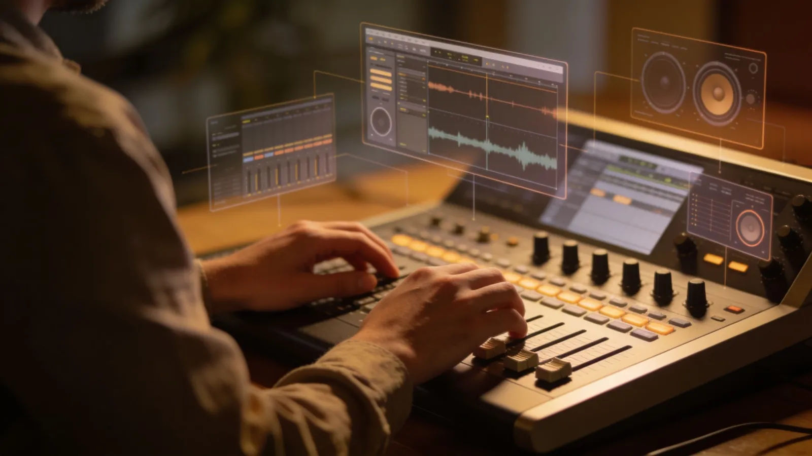 Hands at console with warm amber glow