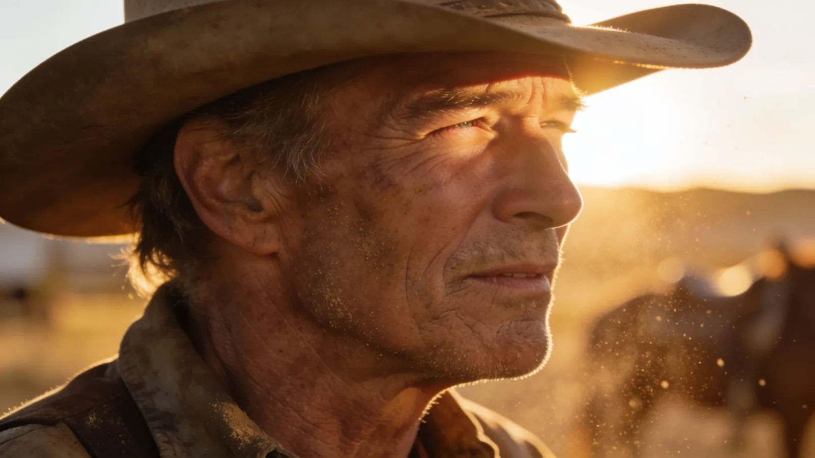 Weathered ranch hand in a hat squinting