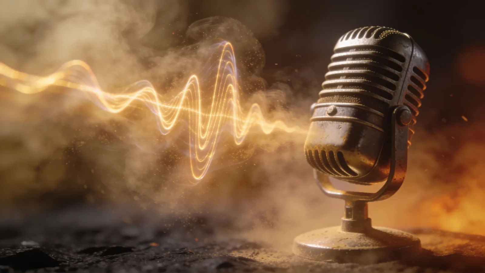 Warm waveform beside classic ribbon microphone