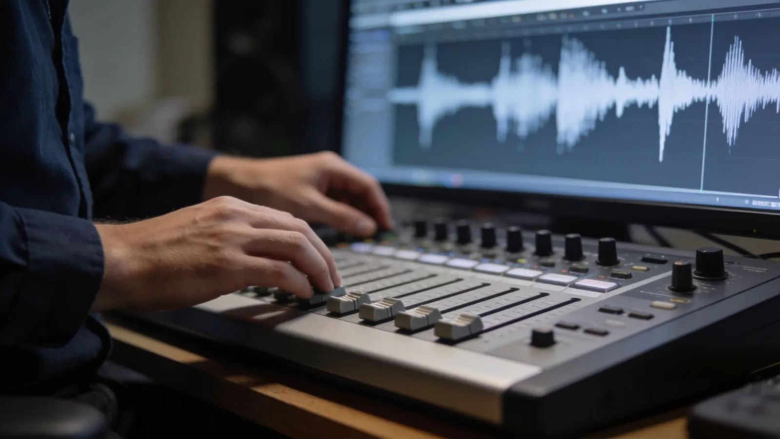Hands at clean modern console, measured waveform