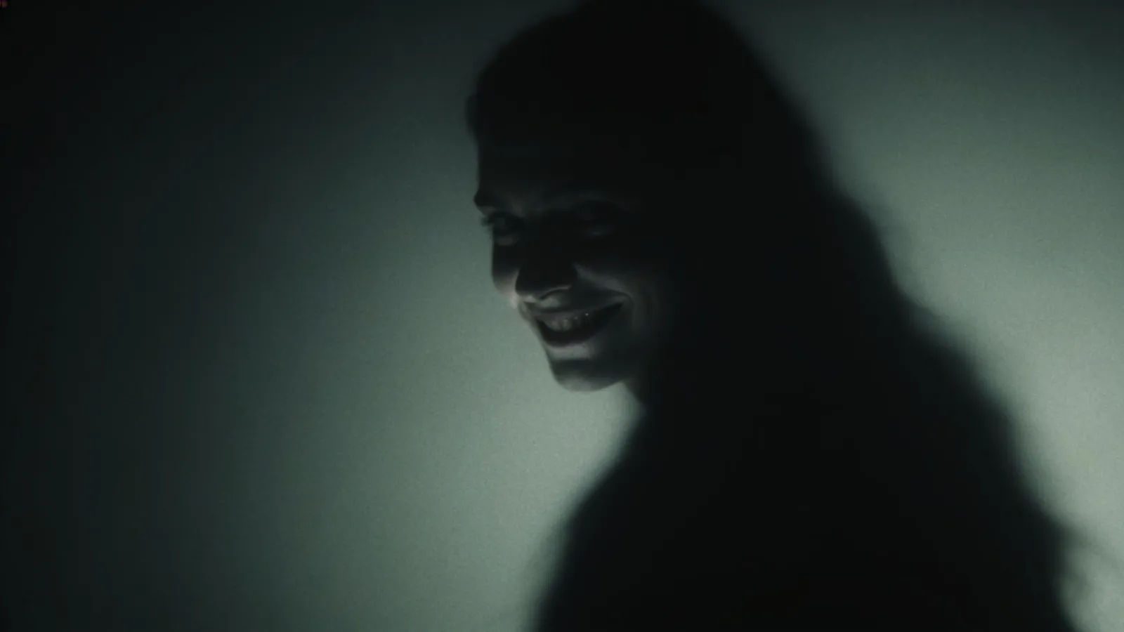 Eerie shadowed figure with faint unsettling half smile
