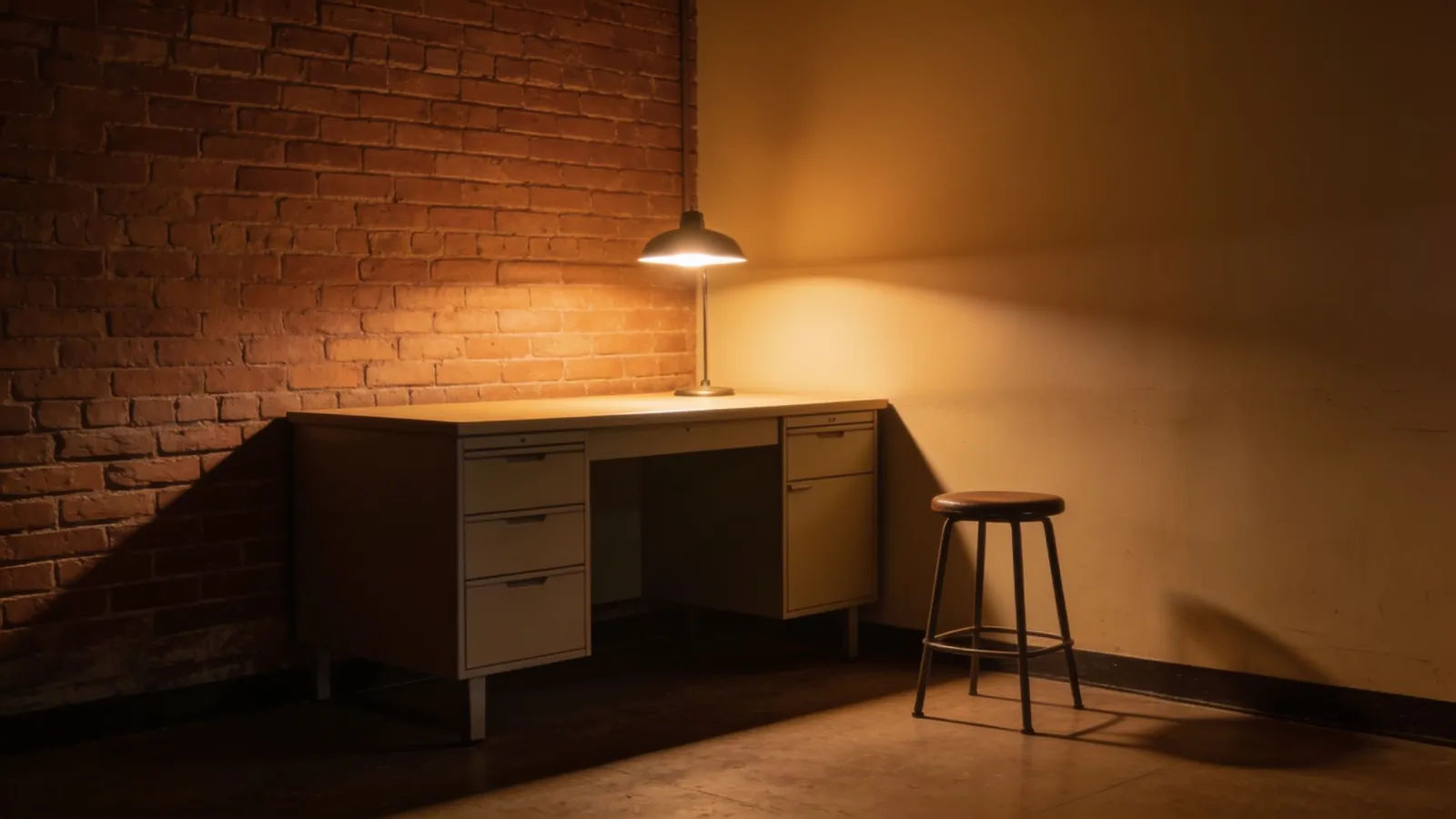 Understated comedy stage and office set
