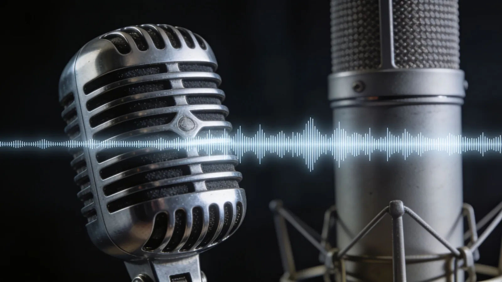 Studio microphone beside flat level waveform