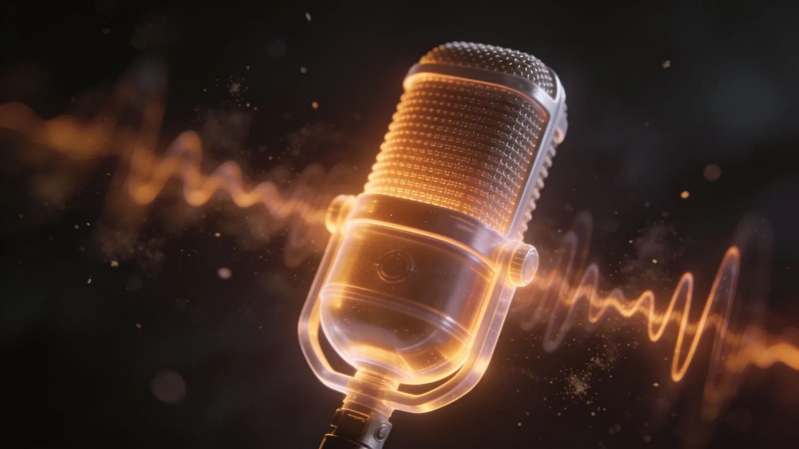 Vintage studio microphone with warm low waveform