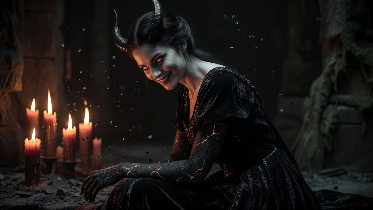 Cold demon temptress in candlelight