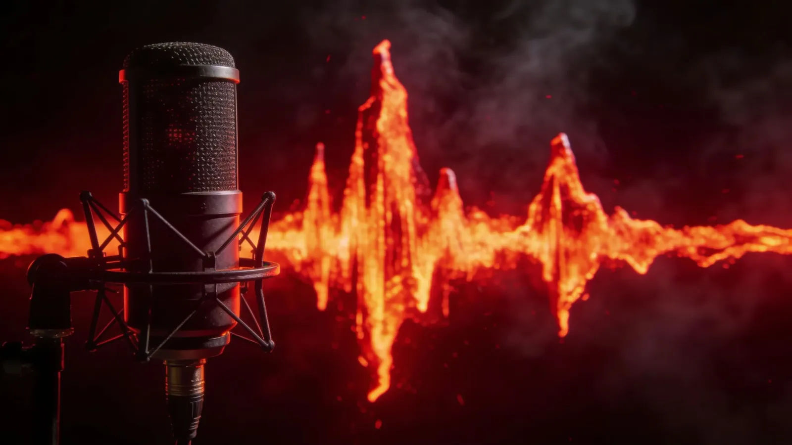 Microphone beside heavy molten red waveform