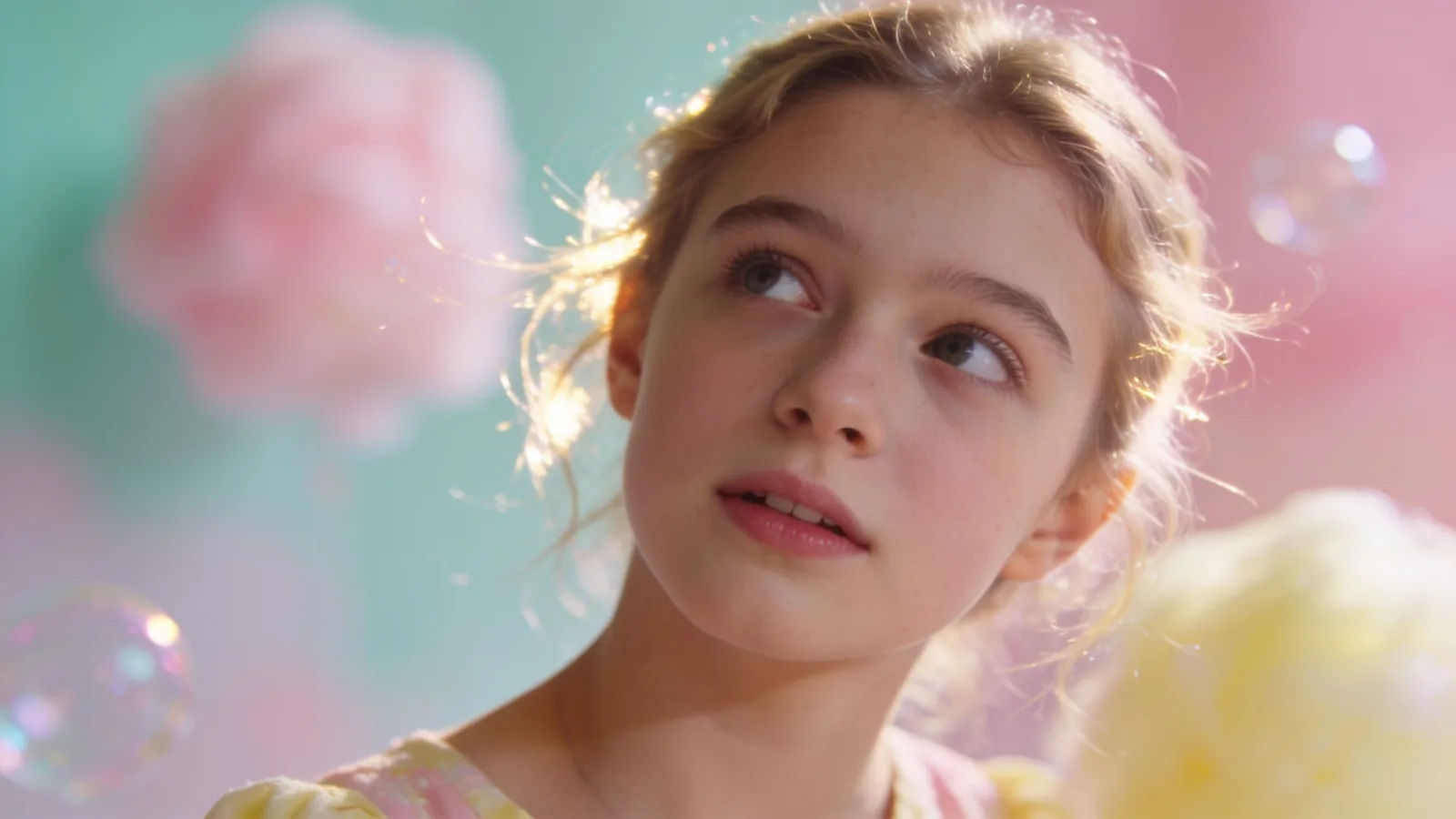 Bubbly dreamy person in candy pastel portrait