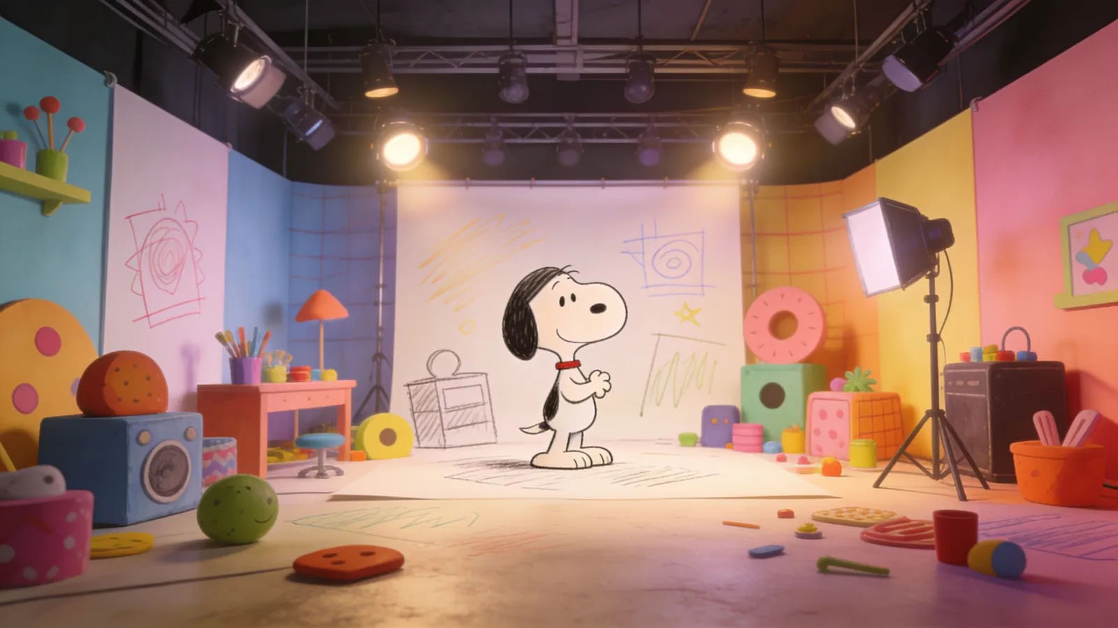 Playful colorful comedy cartoon production set