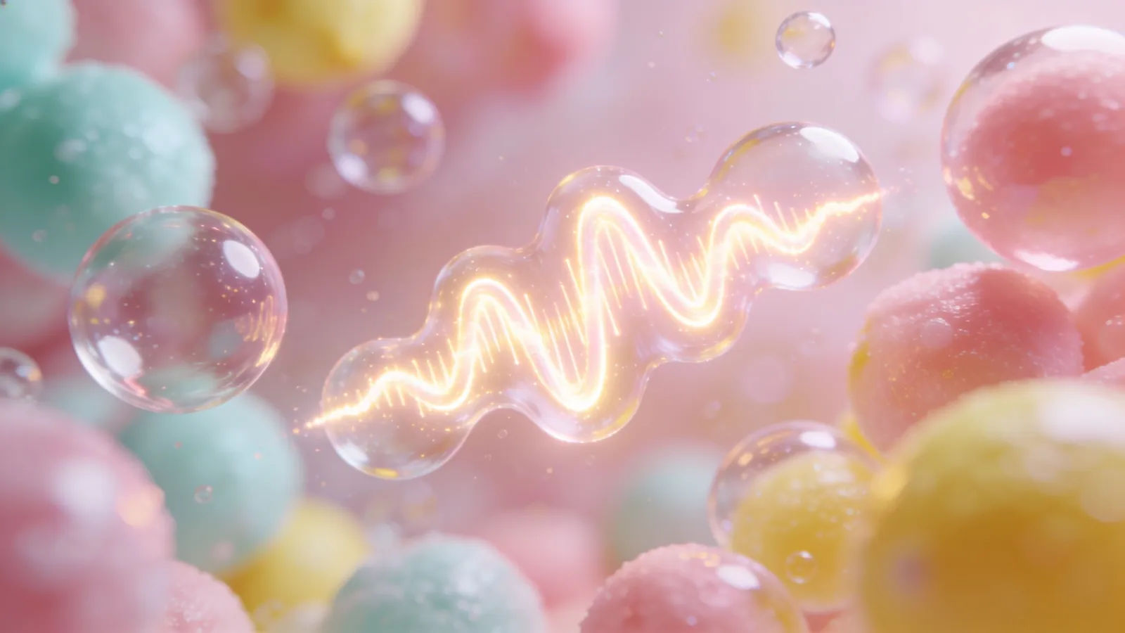 Bouncy pastel soundwave bubbles floating in space